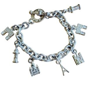 VTG Agatha Paris France Souvenir Charm Dangle Bracelet Silver Chunky Statement